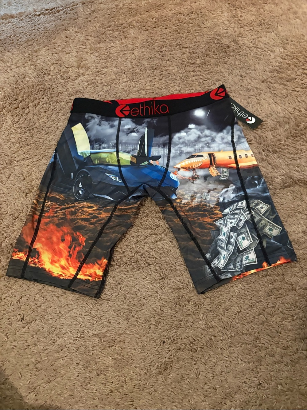 ethika Black Multi Vehicle & Money Print Compression Shorts